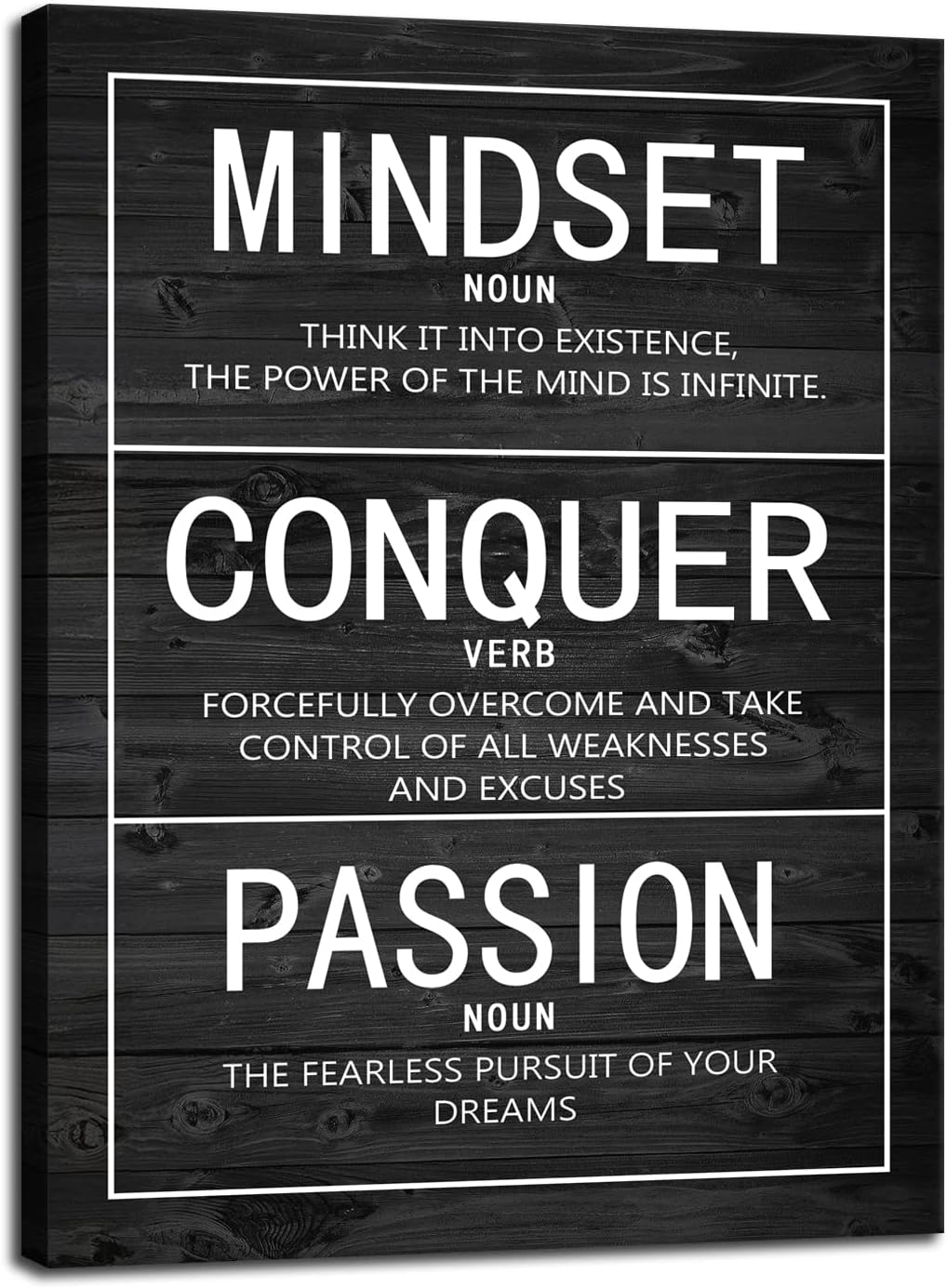 Passion Mindset Conquer Motivational Poster Inspirational Canvas Wall Art Paintings Inspiration Artwork Living Room Office Prints Wall Decor Decoration Wooden Framed Ready to Hang [30''Wx 40''H]