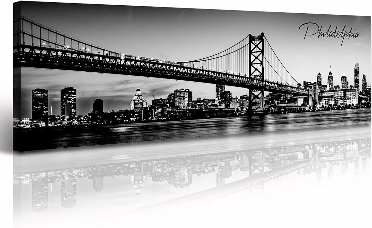 DJSYLIFE- Philadelphia Skyline Wall Art,Black and White Stretched Canvas Wall Art Prints for Bedroom or Office Decoration, Ready to Hang 13.8"x47.3"