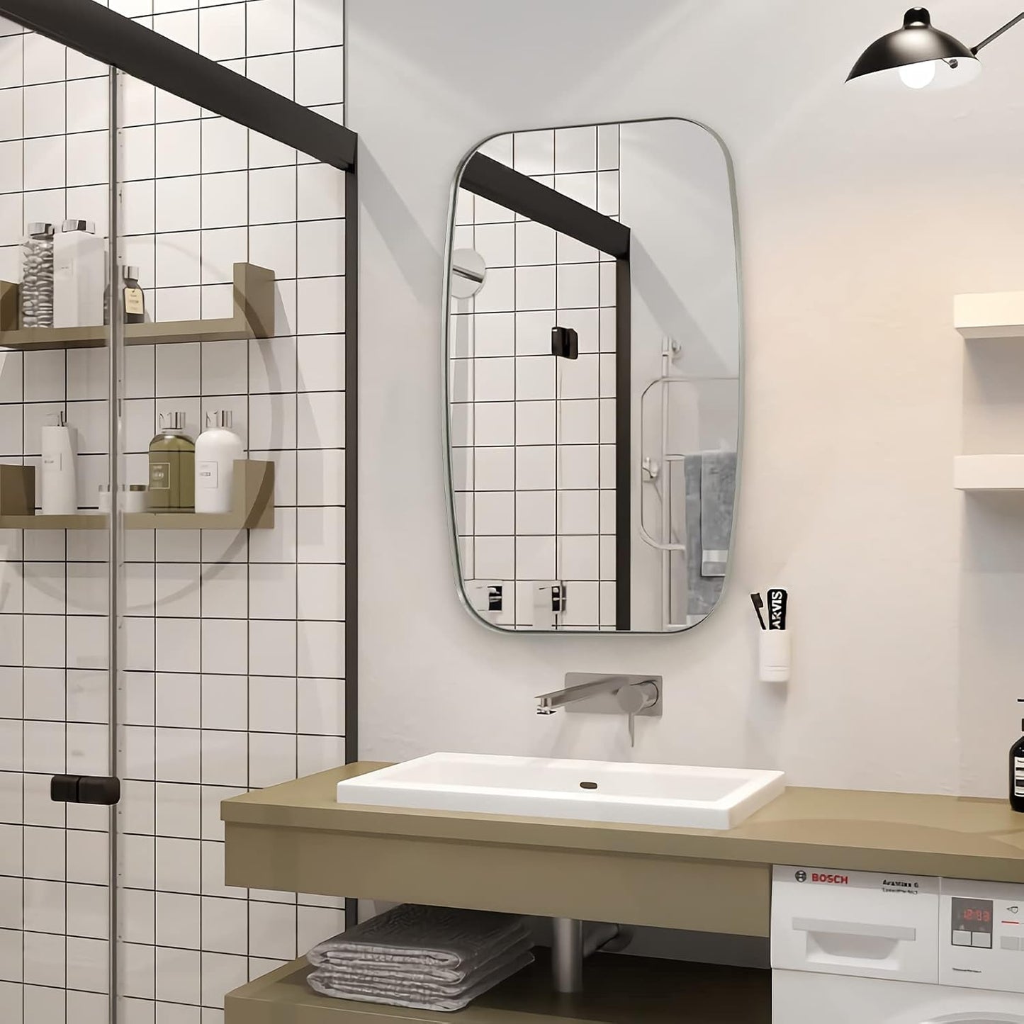 ANDY STAR Brushed Nickel Mirror, 24x32’’ Oval Mirror for Bathroom, Brushed Nickel Oblong Bathroom Mirror for Over Sink, Modern Anti Rust Silver Vanity Mirror