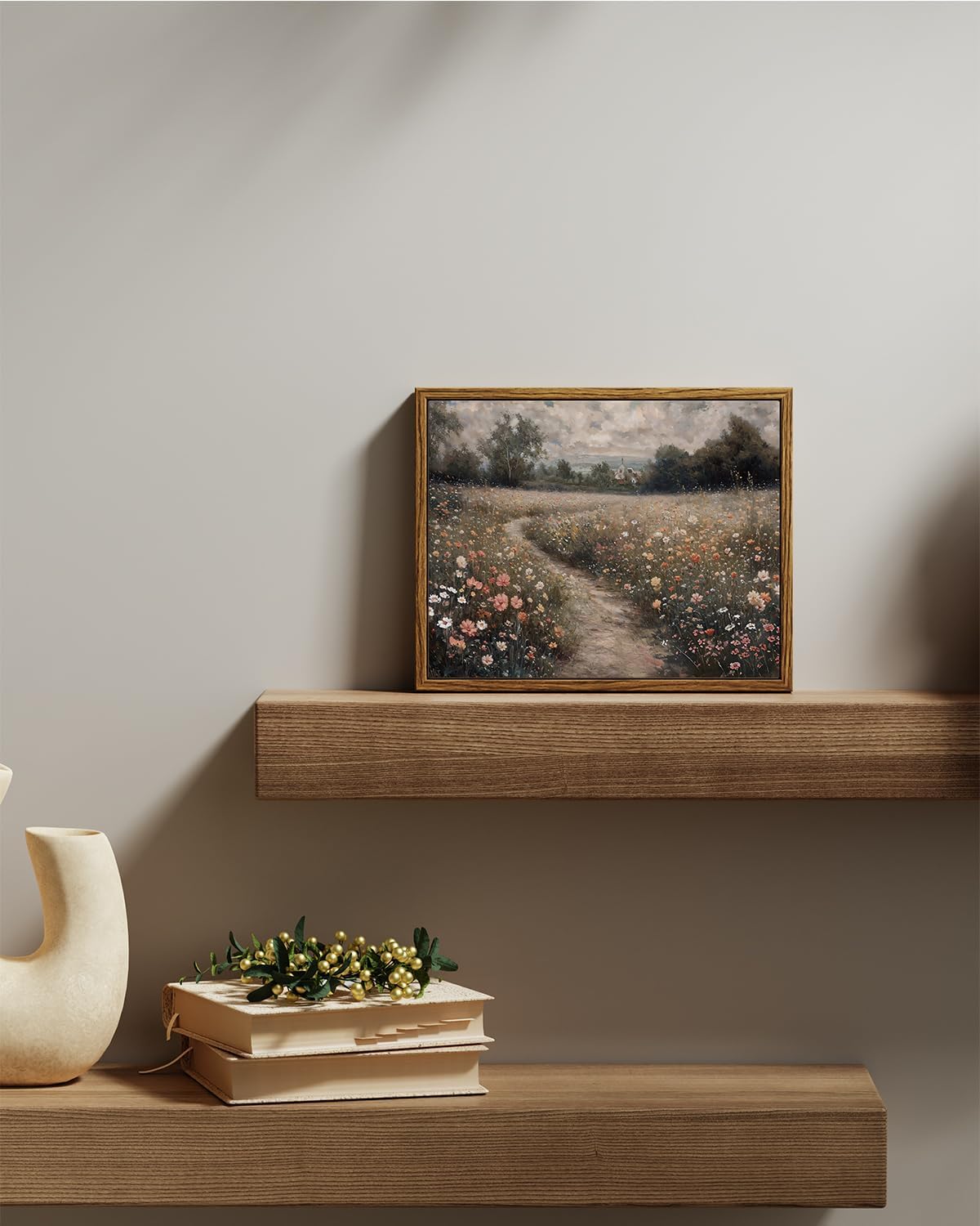 VIYYIEA Framed Canvas Wall Art Home Decor Vintage Landscape Nature Country Wildflower Paintings Farmhouse Pictures Floral Artwork Rustic Flower Prints Cottagecore Living Room Bedroom Bathroom 8x10in