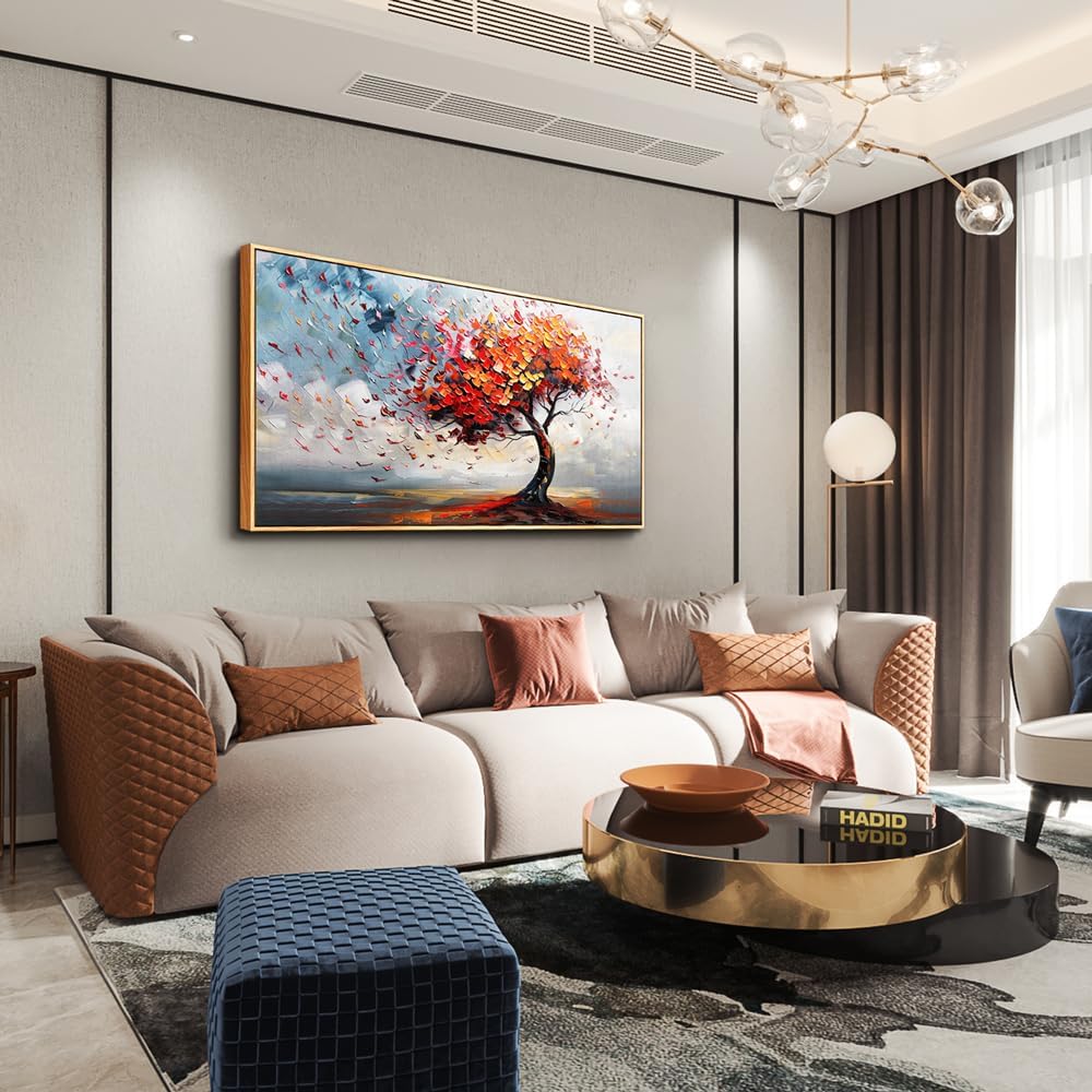 hyidecorart Wood Framed Prints Textured Pictures Abstract Wall Decor For Living Room Canvas Wall Art For Office Bedroom Decor Tree Panoramic Landscape Wall Paintings Artwork Modern Hotel Decoration