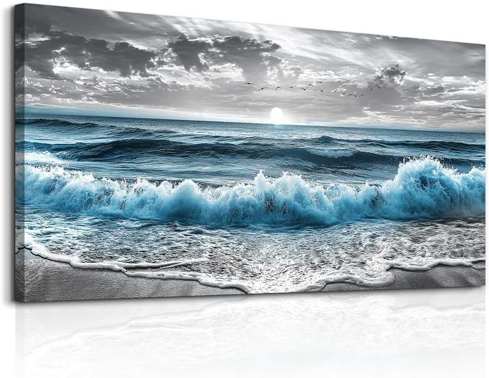 ZUITINGHUA Canvas Wall Art For Living Room Large Wall Decor For Office Bedroom Decorations Sea Wave Landscape Pictures Black And White Painting Artwork Room Wall Mural Aesthetic Home Decor 30x60 In