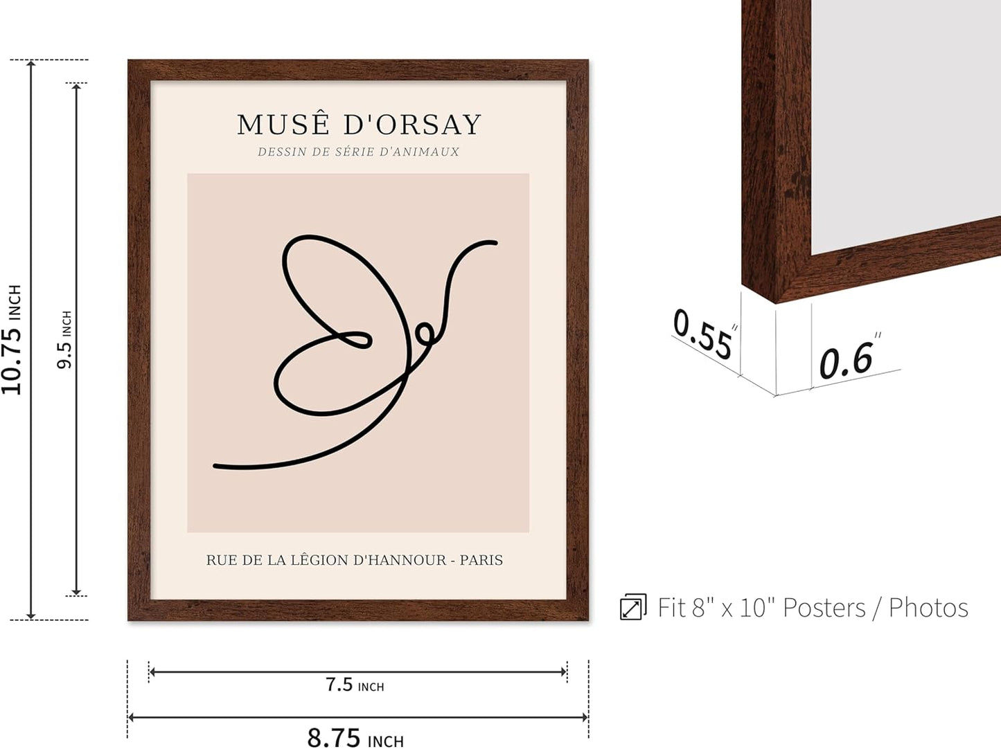 Poster Master Vintage Poster - Retro One Line Butterfly Drawing Print - Butterfly Line Art - Minimal Gift for Him, Her, Animal Lover - Abstract Decor for Home, Office, 16x20 Brown Framed