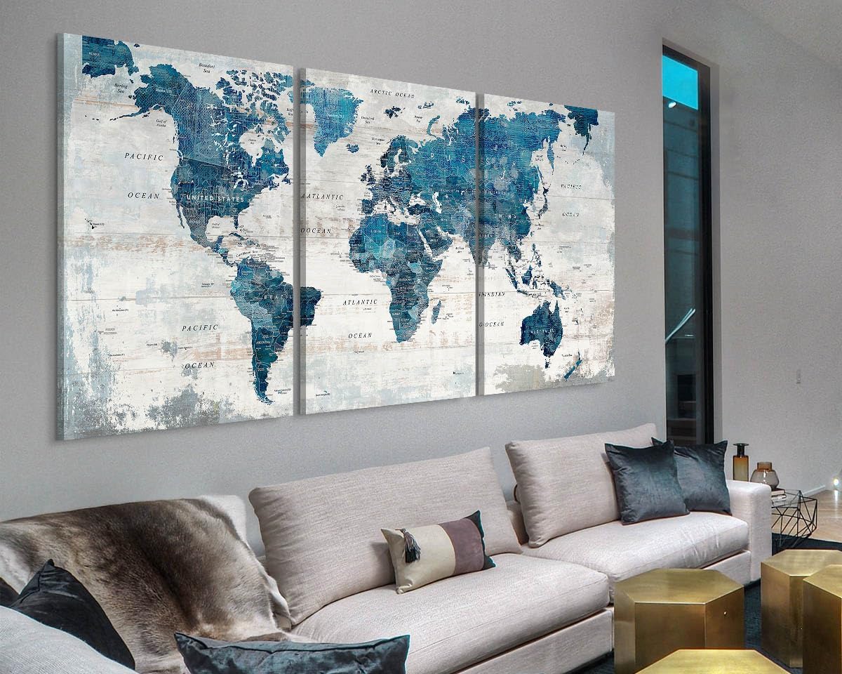 Office Wall Decor Large Wall Art for Living Room Canvas World Maps Framed Artwork for Walls Picture Paintings for Home Wall Decorations