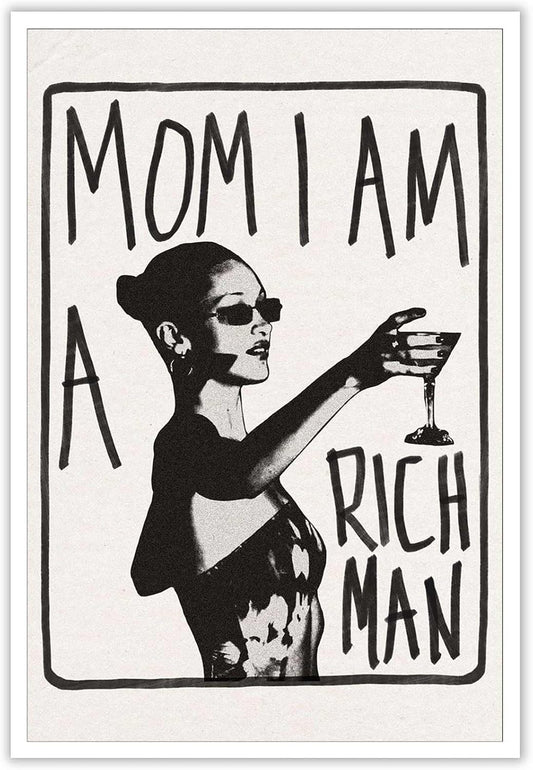 Liyark Mom I Am A Rich Man Aesthetic Retro Music Goblet Poster Feminist canvas Wall Art Vintage Bar Cart Wall Decor Preppy Dorm Decor Unique Wall Art prints painting 16x24in Unframed