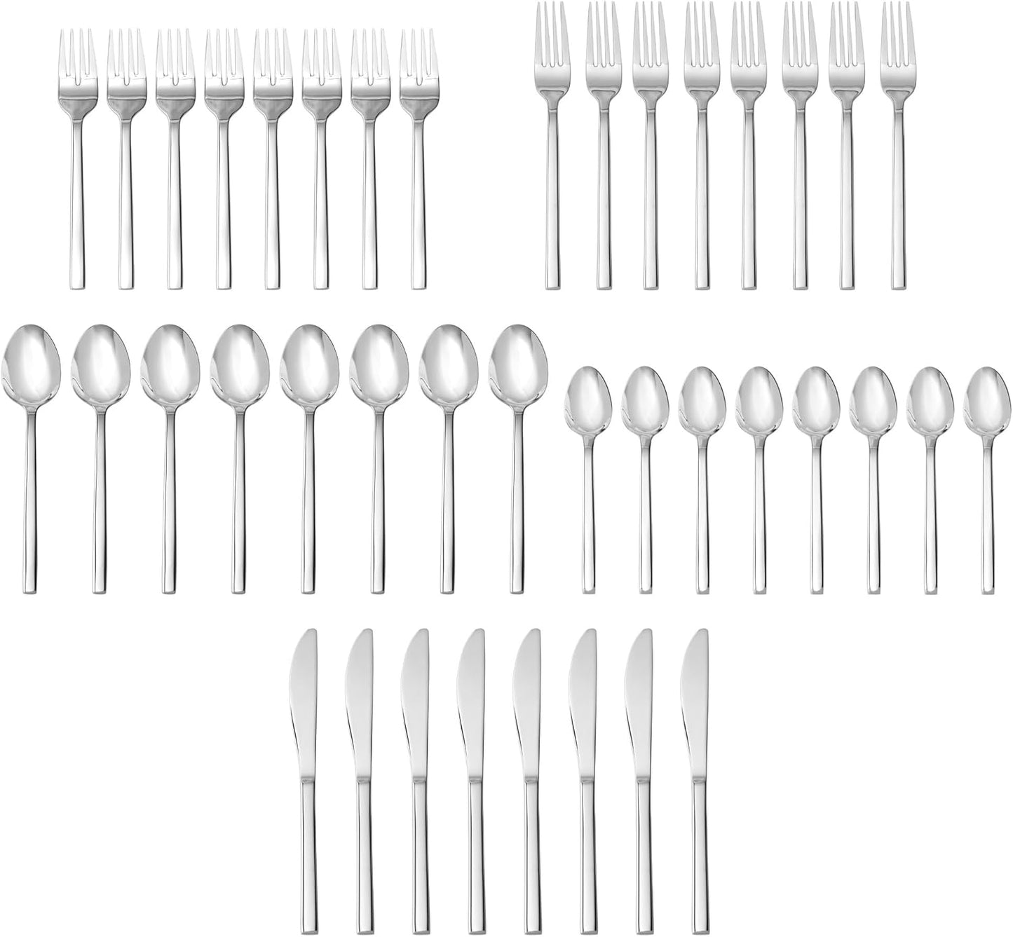 Fortessa Arezzo 18/10 Stainless Steel Flatware, 40 Piece Place Setting (Service for 8), Silver