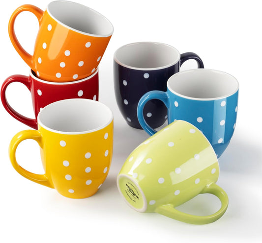 bestone Coffee Mugs Set of 6，17 oz Large Coffee Mugs, Ceramic Mugs with Handles,etc Coffee Mugs, Cups for Coffee Cereal Latte ，Microwave & Dishwasher safe，Vibrant Colors