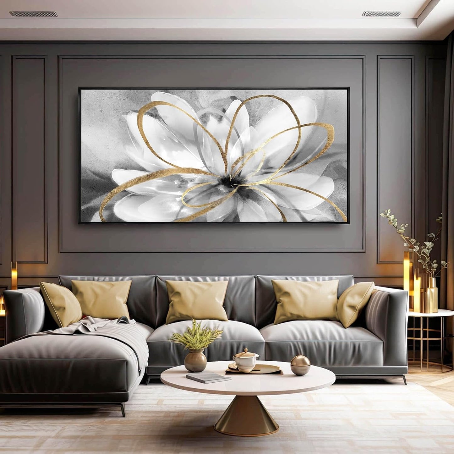 Kureful Botanical Canvas Wall Decor Abstract Floral Wall Art for Home Grey Artwork Contemporary Wall Painting for Office Large Size 29"x 58" Poster