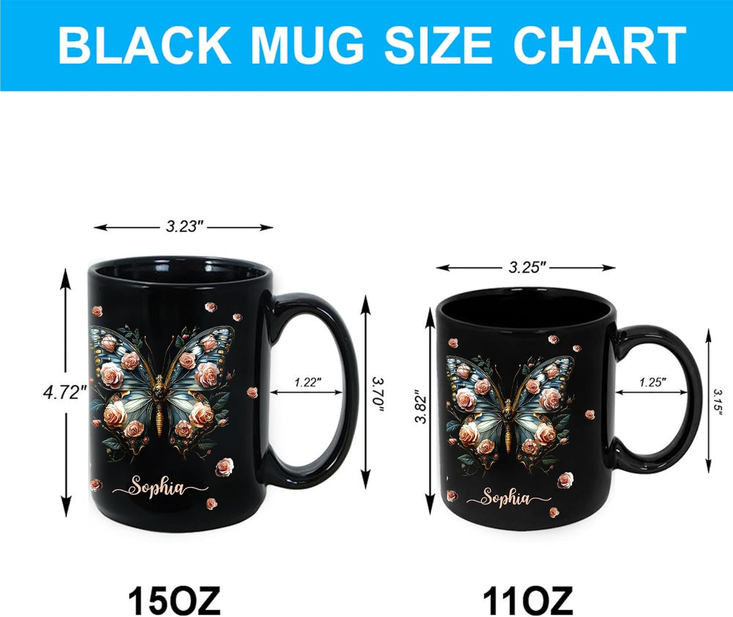 Hyturtle Personalized Butterfly 2D Print Mug - Butterfly Gifts For Women Lovers - Animal Gift For Bird Lover Her - Bird Gifts For Mom on Mother Day - Custom Name Coffee Cup Ceramic Mug 11 Oz 15 Oz