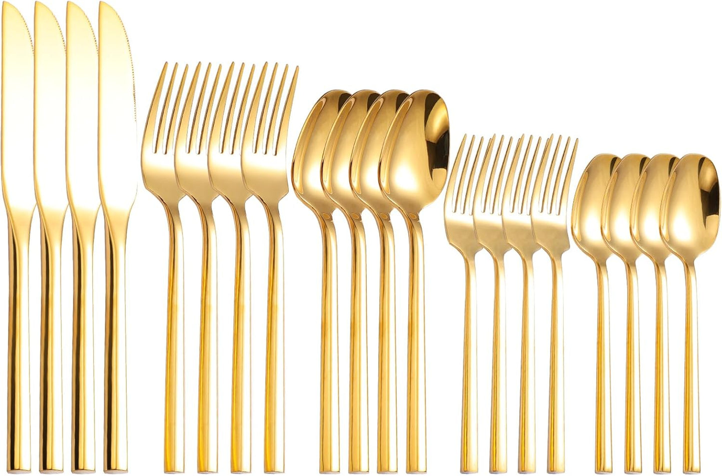 Mirror Silverware Set Gold Flatware Set with Hexagon Handle 20 Pieces 18/0 Stainless Steel Cutlery Set Wedding Housewarming Gift Service for 4 (Mirror gold)