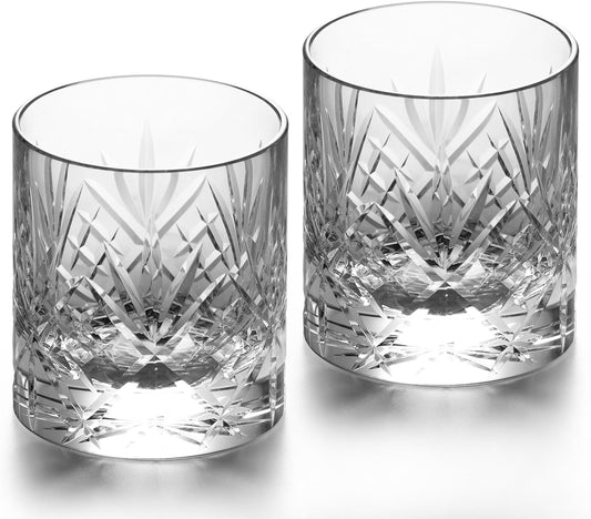 KAMMAK Crystal Whiskey Glasses Set of 2, Handcrafted 7.1oz Old Fashioned Glasses Stemless, Luxury Cocktail Glasses, Hand Blown Scotch Cup for Women, Men Gift for Rocks, Bourbon Barware, Bar