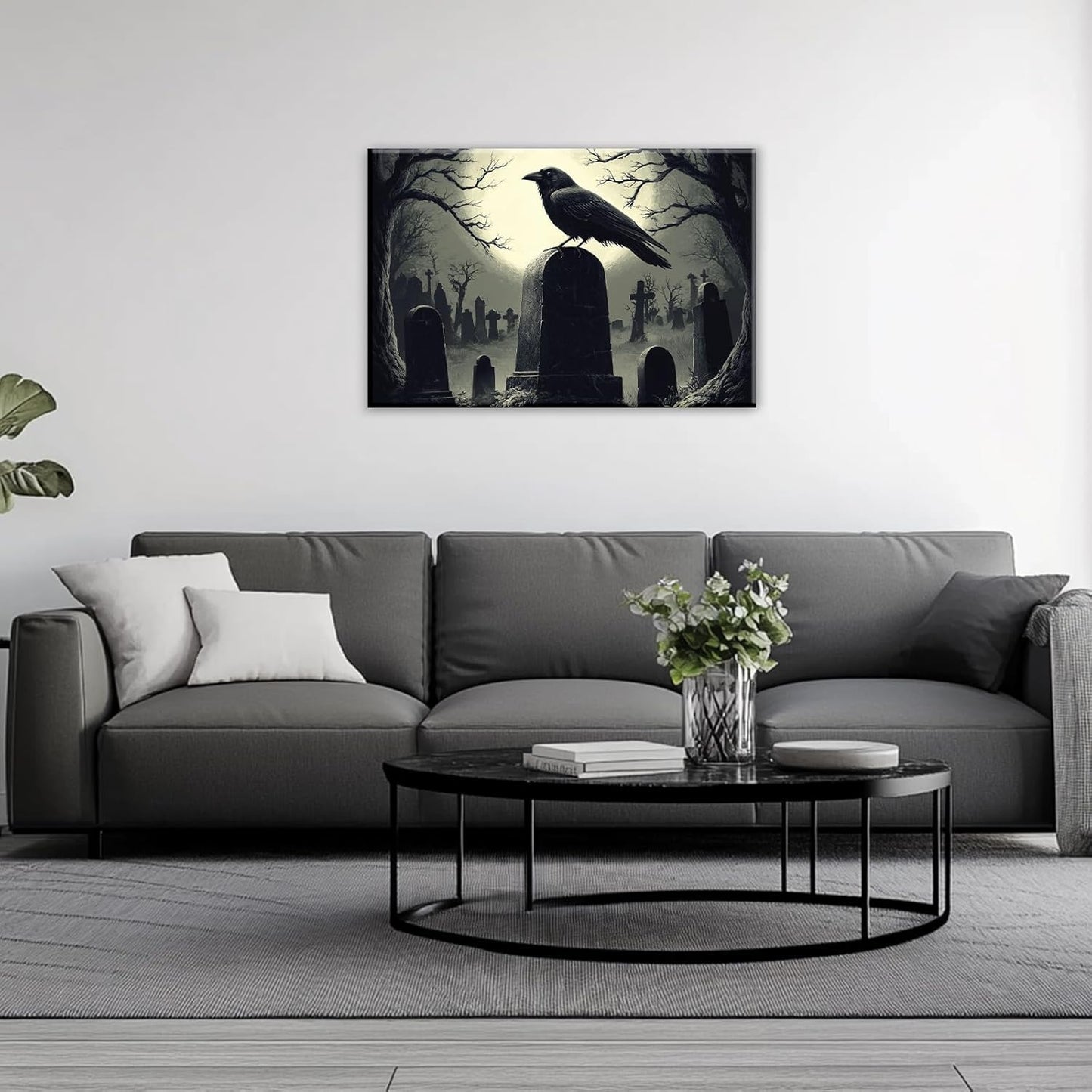 Crow Canvas Wall Art Gothic Black Bird On Branch Painting Print Spooky Forest Full Moon Scenery Poster Artwork Framed Halloween Home Decor(Artwork-3,12"x18")