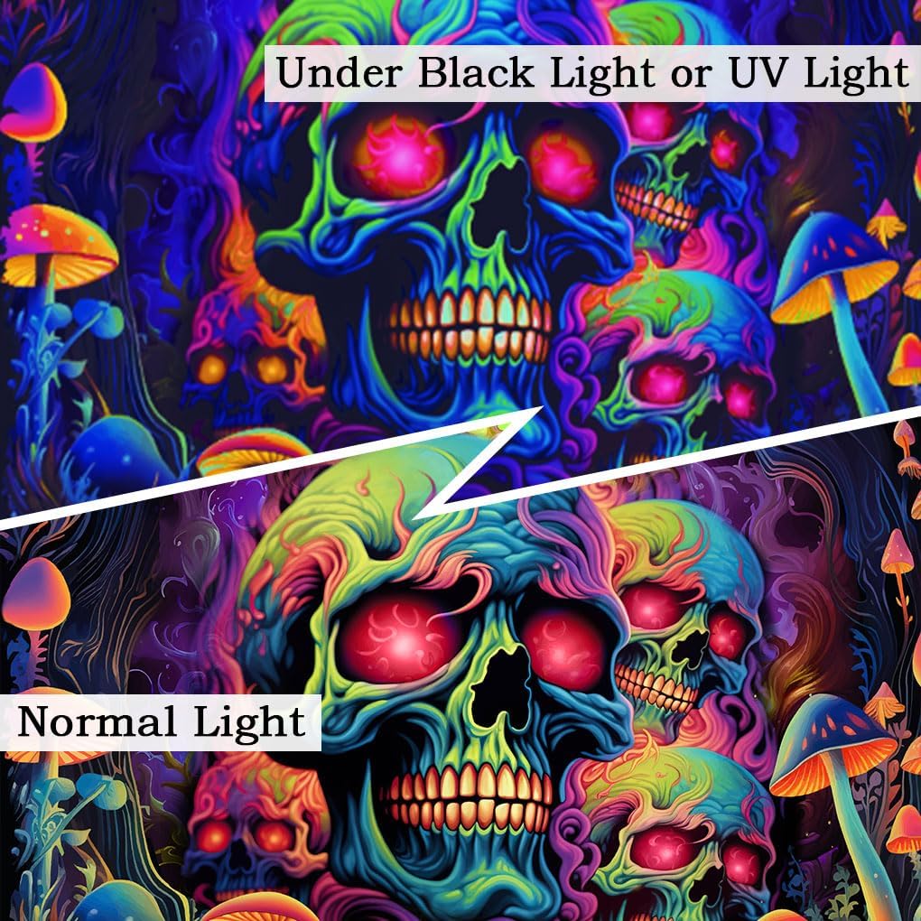 Xiaoput Skull Blacklight Wall Art, UV Reactive Skeleton Tapestry for Bedroom, Living Room, Dorm Decor 90x70IN