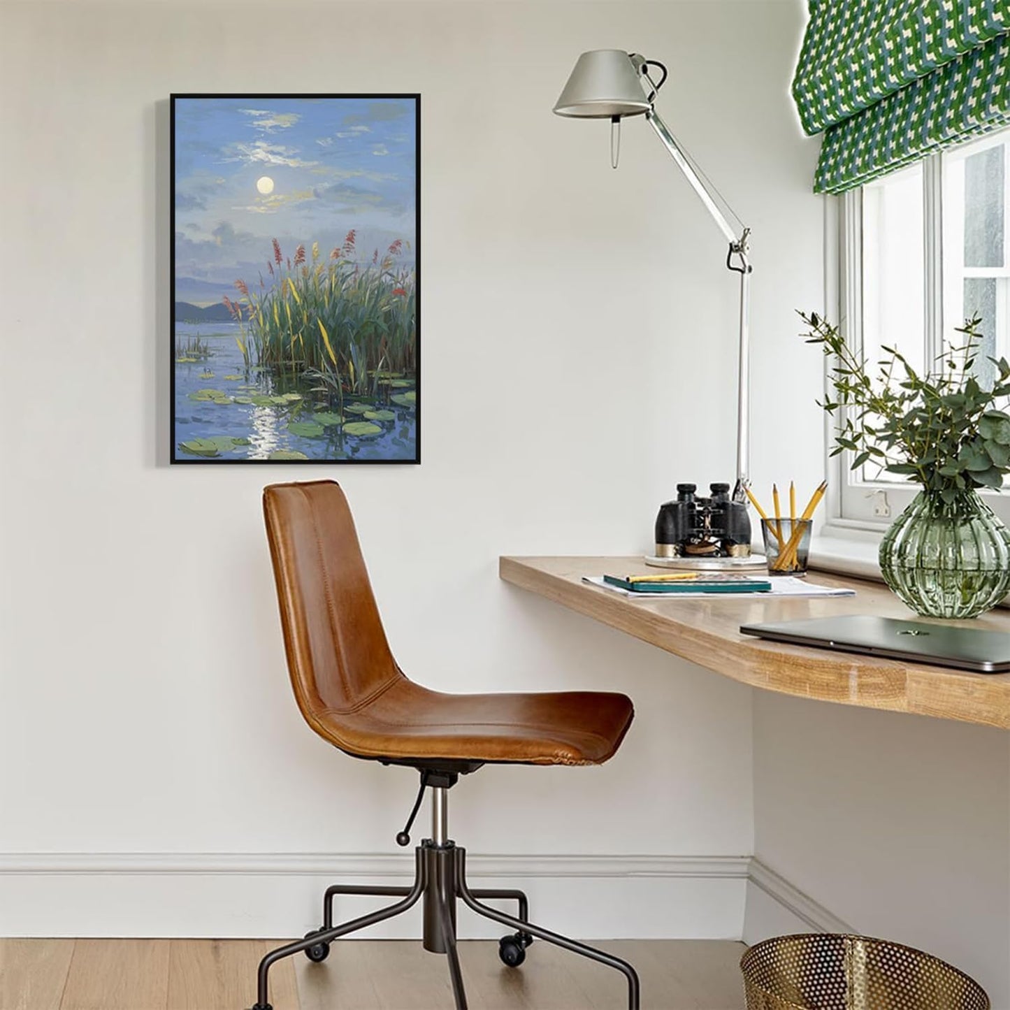 Landscape poster artwork art poster natural landscape painting reed marsh under the moonlight suitable for living room bedroom home wall