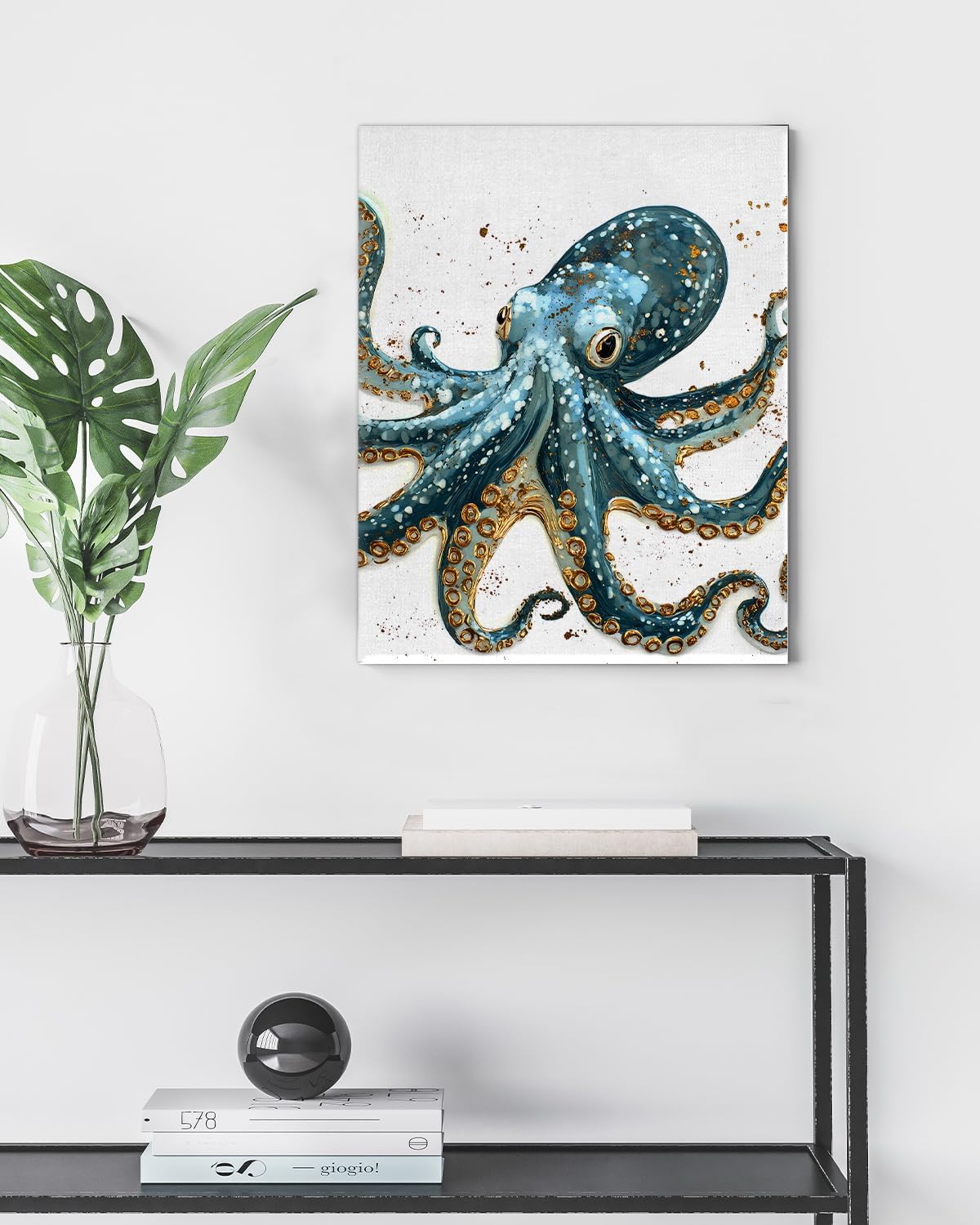 Nautical Octopus Canvas Wall Art Octopus Ocean Theme Print Poster Coastal Framed Picture Painting for Home Beach House Bedroom Wall Decor 8x10 Inch