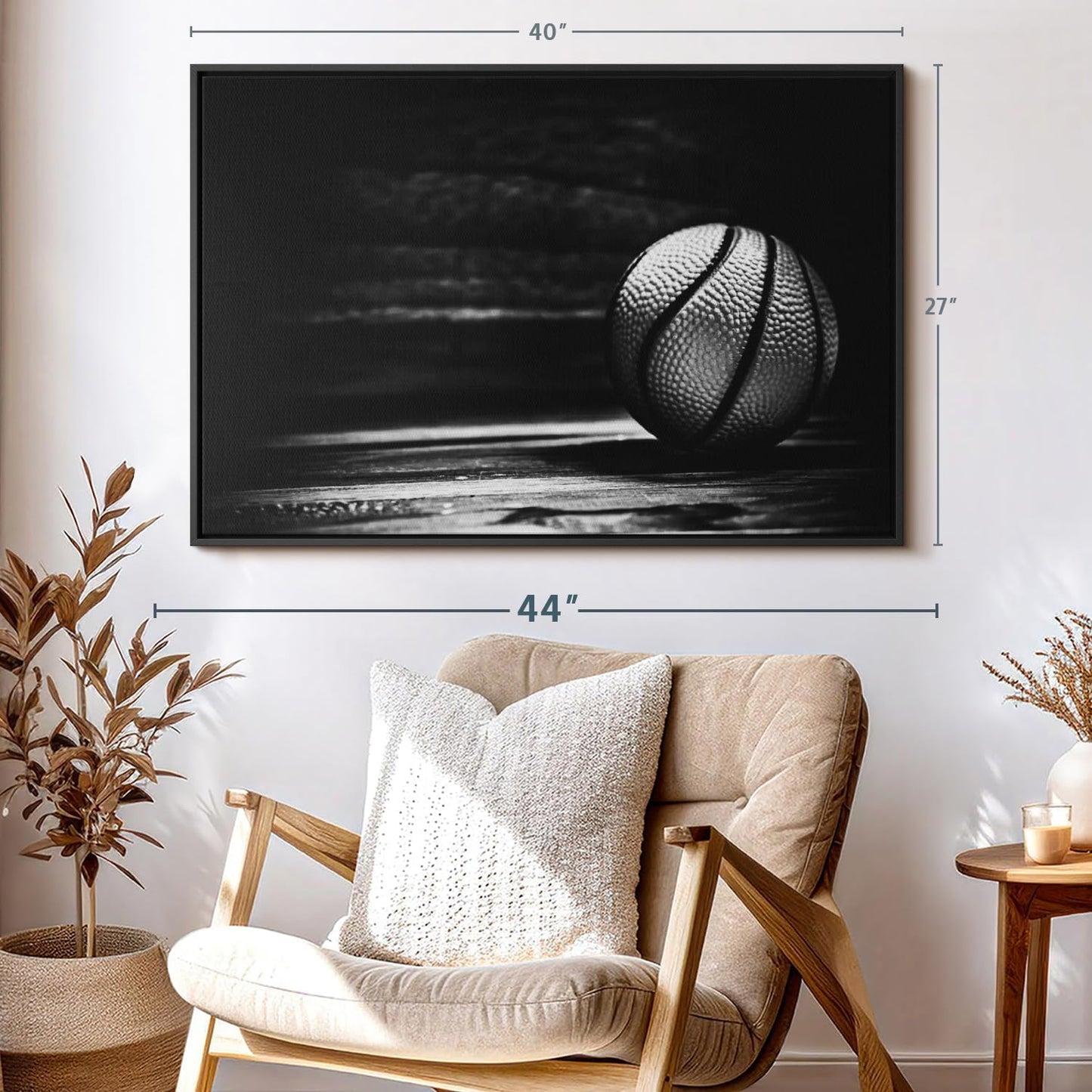 ElephantStock Basketball Wall Art - Horizontal Framed Canvas - 1-Piece Hallway Wall Decor - Photography sports Canvas Print - Black and Gray Decor for Wall - 40" X 27"
