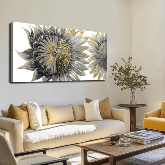 sunflower wall art black art Floral Canvas Wall decorations Canvas Art Wall Decor botanical wall art plant pictures for women girls room 24"x48"