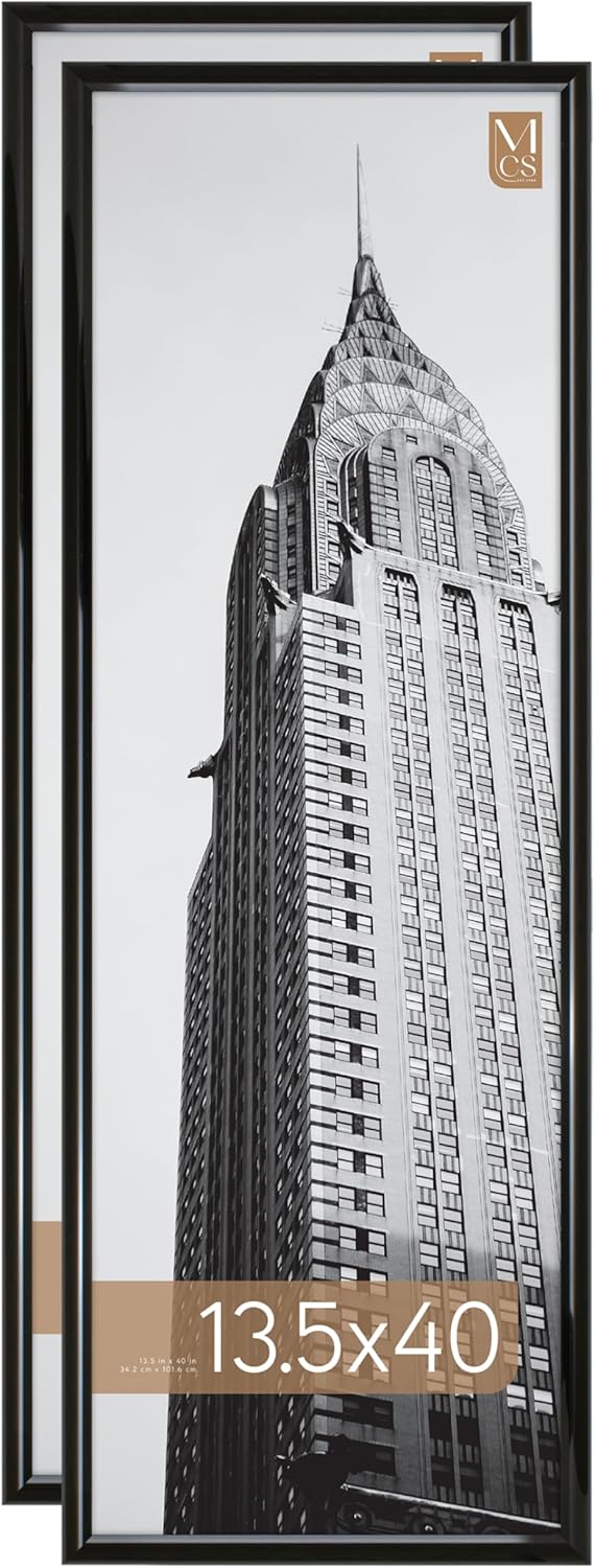 MCS Trendsetter 13.5x40 Poster Frame Black High-Gloss, Vertical & Horizontal Wall Hanging Large Picture Frame for Photos, Posters & Art Prints (2-Pack)