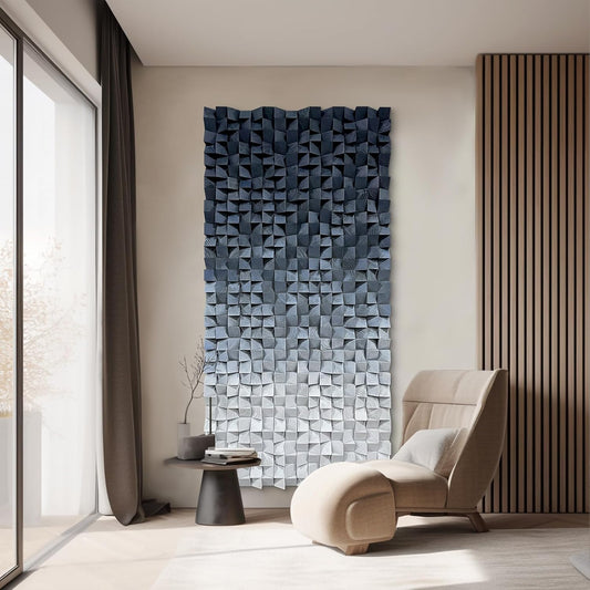 LIUZEYUE - 3D wooden block decoration painting art wall decoration 3D wooden background wall living room bedroom study (blue gray gradient) 35.4"x70.8"
