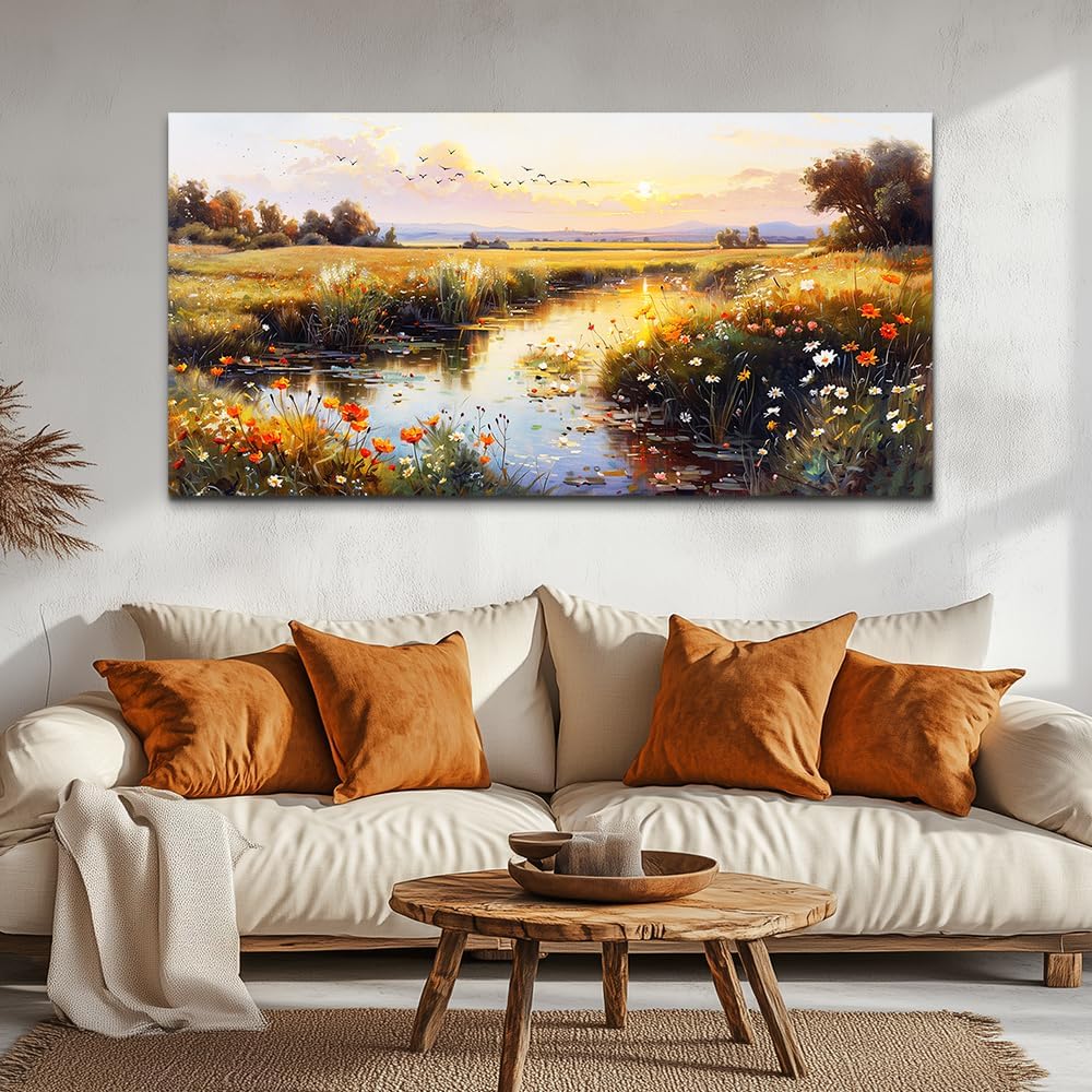 ZUITINGHUA Canvas Wall Art For Living Room Large Wall Decor For Office Bedroom Decorations Rivers Landscape Pictures Farmhouse Painting Artwork Room Wall Mural Aesthetic Home Decor 30x60 In