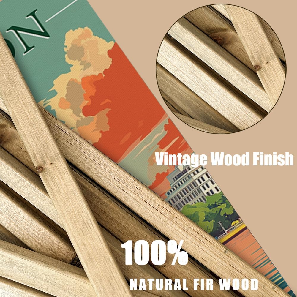 WREVERW Vintage Madison Poster Canvas Print with Wooden Hanger Frame, Featuring the Iconic Wisconsin State Capitol and Lakeside View, Wall Art for Home and Office Decor, 16x23 inches