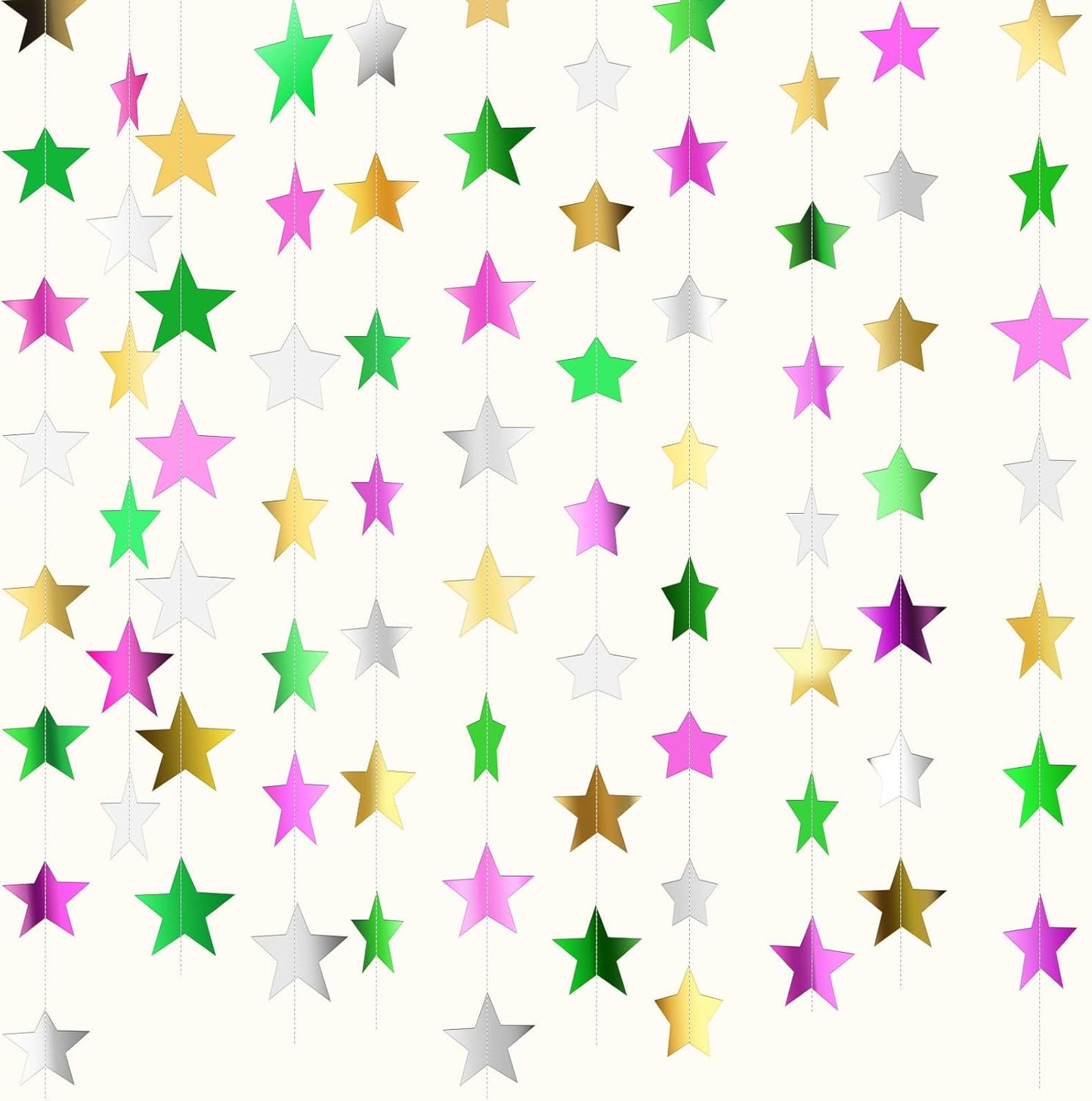 Patelai Glitter Star Garland Banner Decor 130 Feet Star Hanging Bunting Banner Twinkle Backdrop for Homecoming Classroom Wedding Birthday Halloween Christmas Party Supplies(Green,Pink,Gold,Silver)
