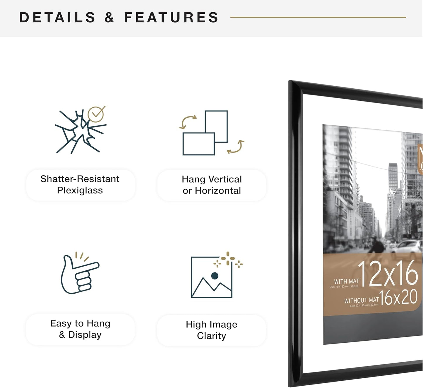 MCS Trendsetter 16x20 Matted Poster Frame with 12x16 Picture Display, Black Vertical & Horizontal Wall Hanging Large Picture Frame for Photos & Posters (1-Pack)