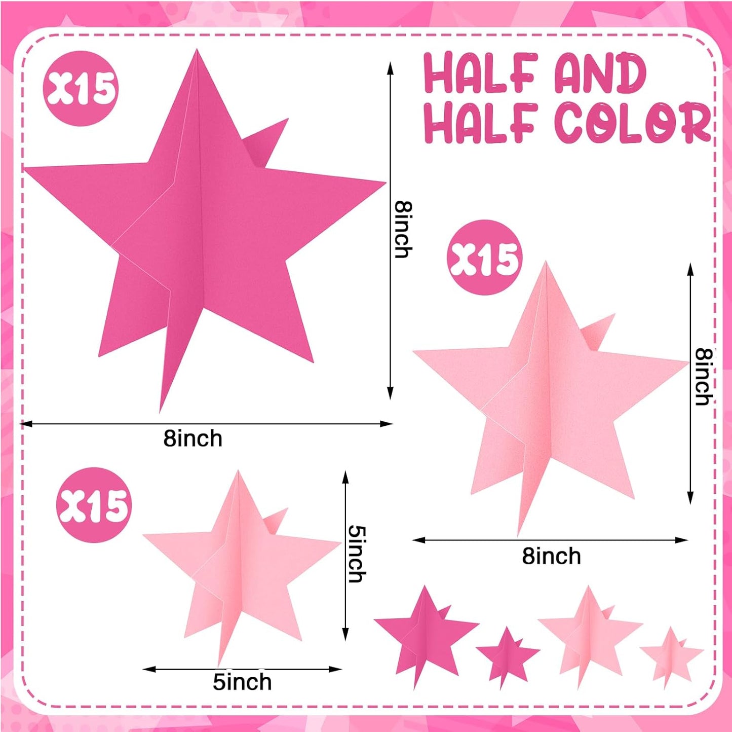 45 Pcs 3D Star Centerpieces Movie Night Decorations for Table in 3 Sizes Hanging Supplies for Red Carpet Film Show Theme Birthday New Year Party First Day of School Table Decor(Pink)