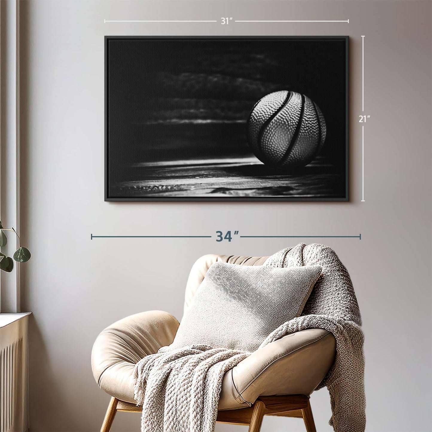 ElephantStock Basketball Wall Art - Horizontal Framed Canvas - 1-Piece Hallway Wall Decor - Photography sports Canvas Print - Black and Gray Decor for Wall - 31" X 21"