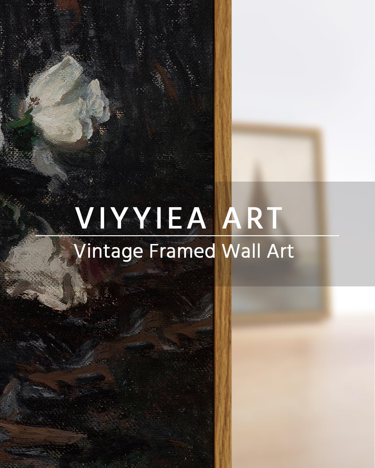 VIYYIEA Framed Canvas Wall Art Home Decor Vintage Botanical Prints White Roses in Vase Rustic Farmhouse Flower Wall Decor Mid Century Pictures Art Prints Floral Room Decor for Living Room 12x16in