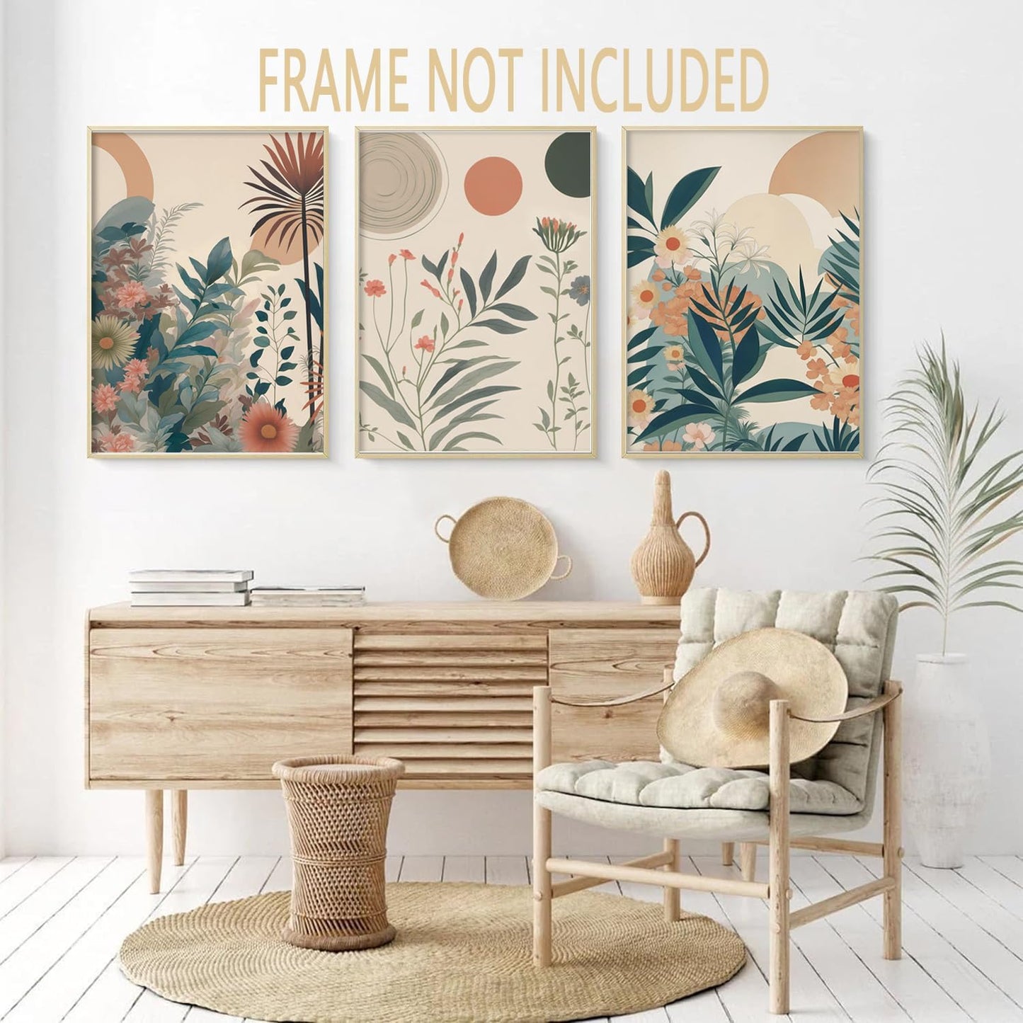 Marllifenney Orange Boho Plants Canvas Wall Art Abstract Botanical Poster Set of 3 Modern Nature Wall Decor Floral Prints Painting Picture for Living Room Bedroom Kitchen Office 12x16in Unframed