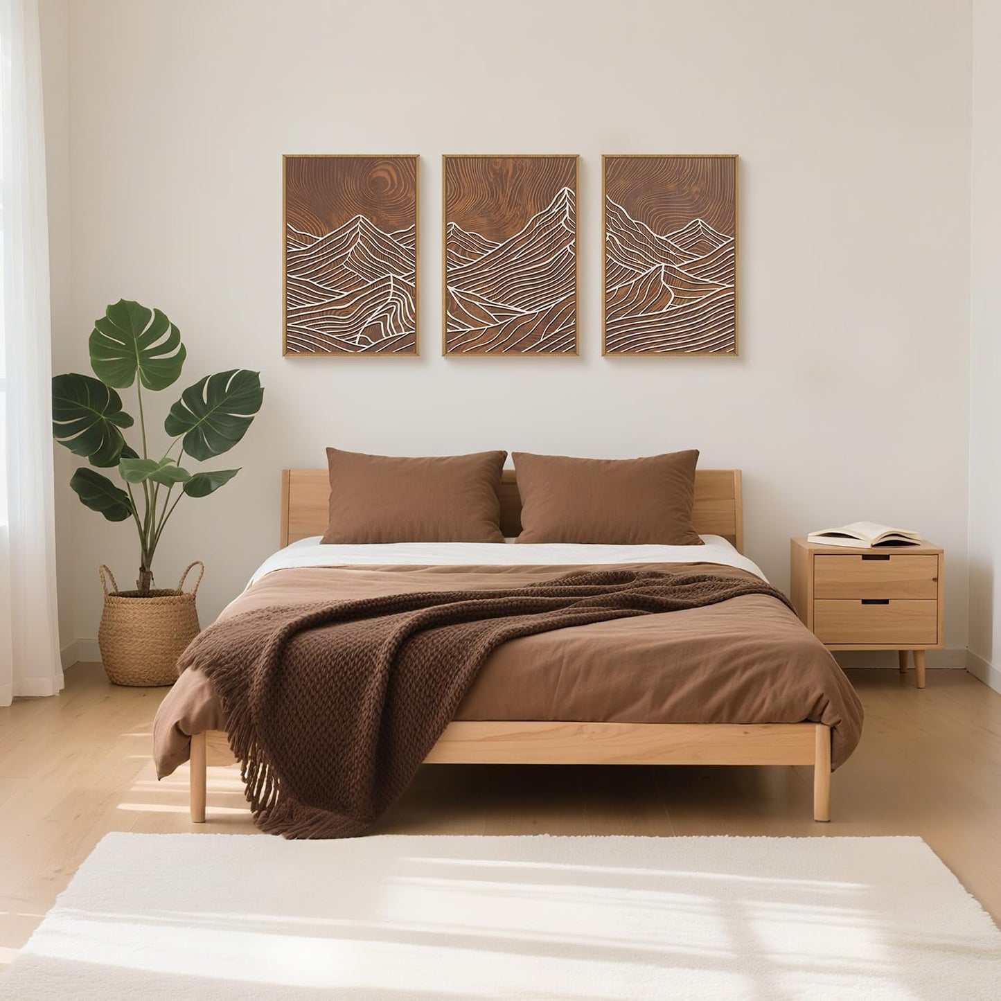 HPINUB Line Style Mountain Framed Canvas Wall Art Set, Vintage Tree Rings Wall Decor, Abstract Tree Spiral Wall Painting, Modern Nature Art Prints for Living Room,Bedroom,Farmhouse-24 x36 x3