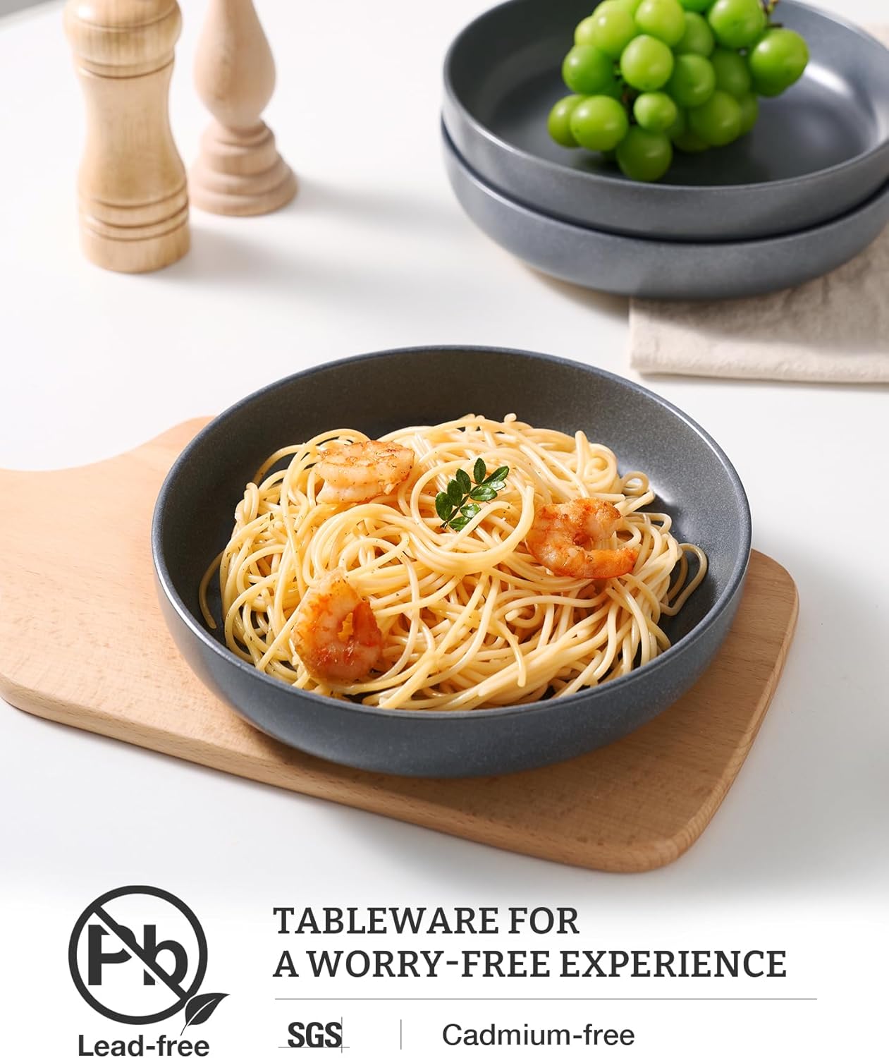 famiware Milkyway 33 oz Bowl Set, Pasta Bowls Set of 6, Salad Bowls Perfect for Your Friend for Housewarming, Thanksgiving, Christmas, Matte Dark Charcoal