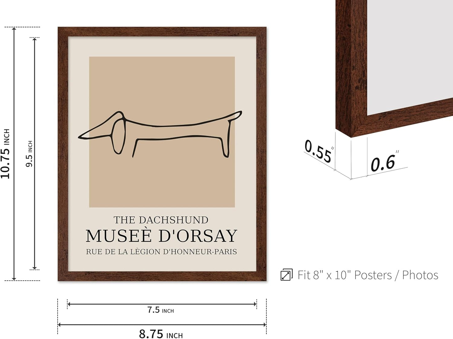 Poster Master Vintage Poster - Retro Minimalist Print - Gift for Artist, Housewarming - Dachshund Dog, Line Drawing, Abstract - Wall Decor for Living Room, Bedroom, 16x20 Brown Framed