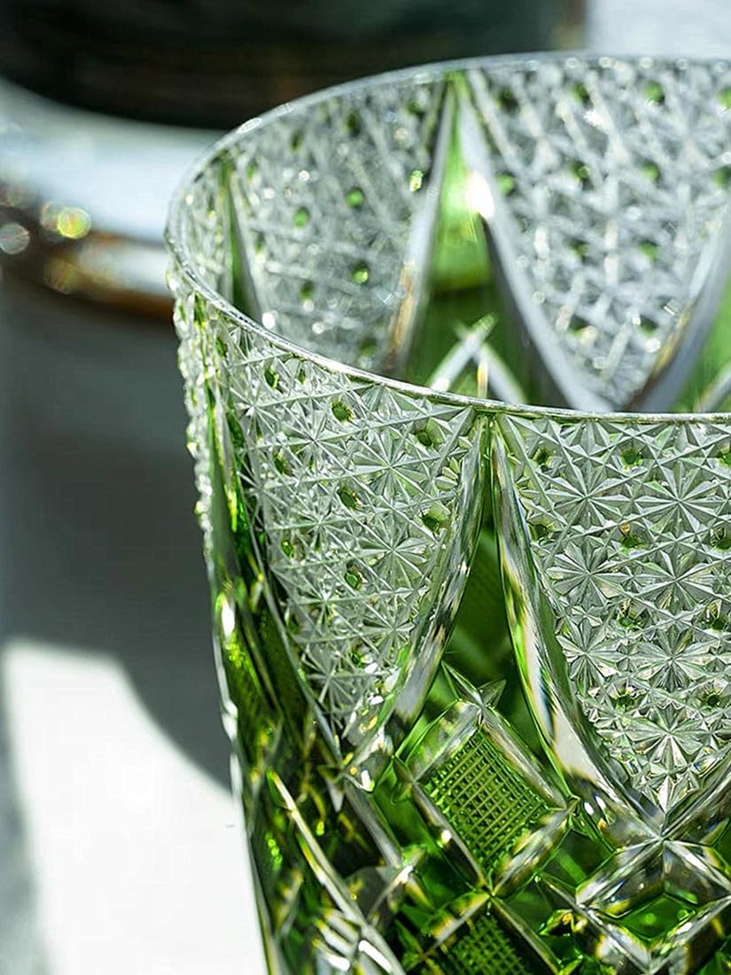 JEKE Edo style Hand Carved Drinking Glass Crystal Whisky Glass 340ml Tumbler For Whiskey Cocktail-Vodka-Beer Drinkingware Glasses In Gift Carton (Green)