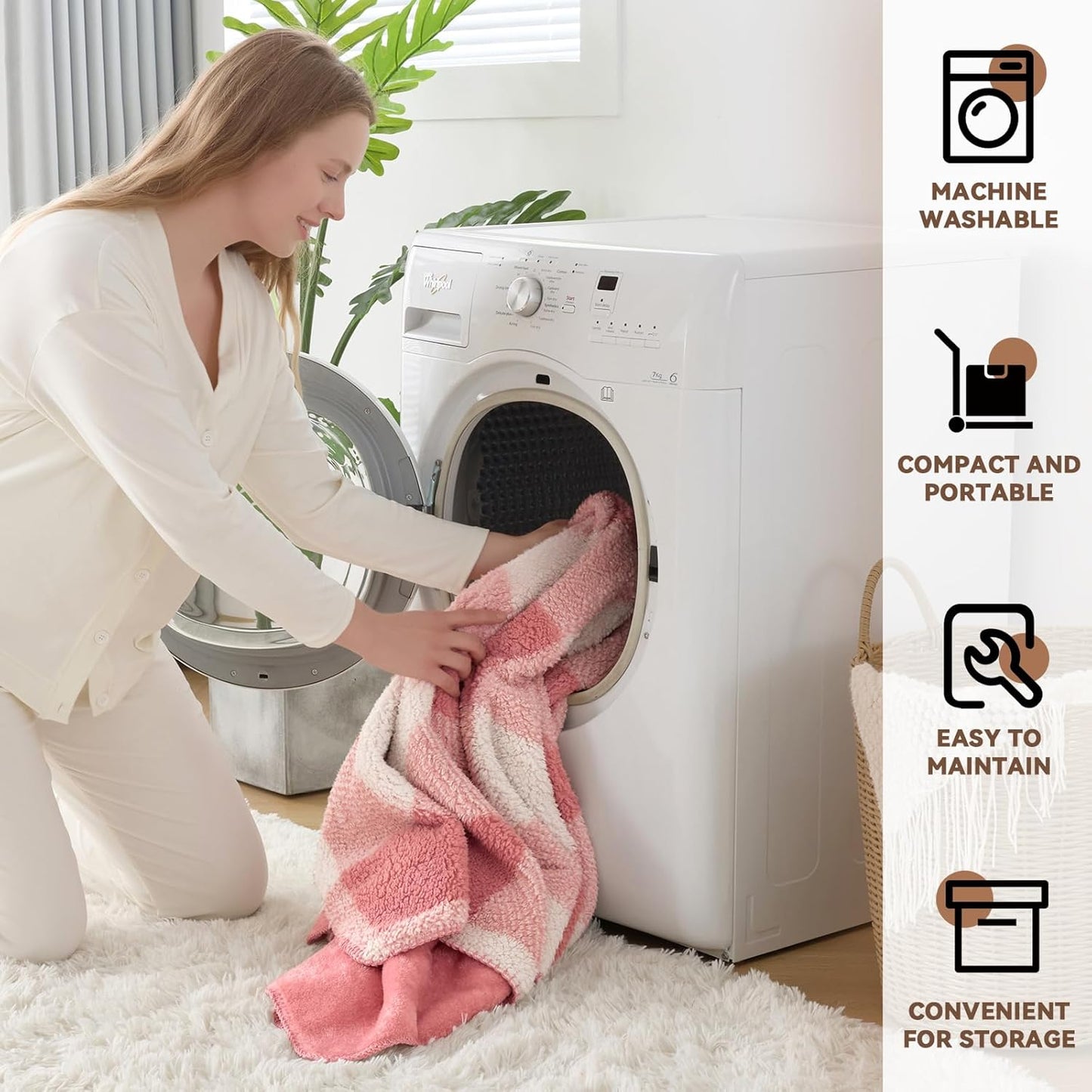 LURKA Checkered Sherpa Fleece Twin-Size Bed Blanket - Extra Thick and Warm Winter Soft Fuzzy Plush Blanket for Couches, Beds & Pets, Powder Pink, 60x80 Inches