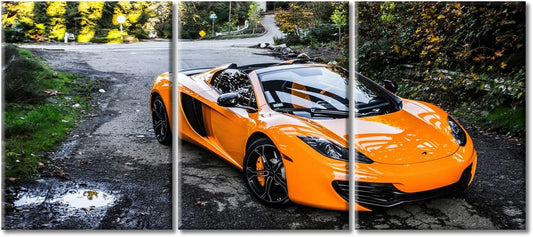 TUMOVO Orange Car Canvas Wall Art for Living Room Cool Sports Car Posters Large Wall Art Modern Artwork Contemporary Home Decor Print On Canvas Ready to Hang for Men Boys Bedroom Office 36" Wx16 H