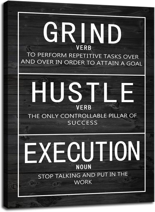 WYJZDZQ8 Grind Hustle Execution Inspirational Posters Motivational Canvas Wall Art Prints Modern Home Decor Painting Artwork for Living Room Office Stretched and Framed Ready to Hang [30''W x 40''H]