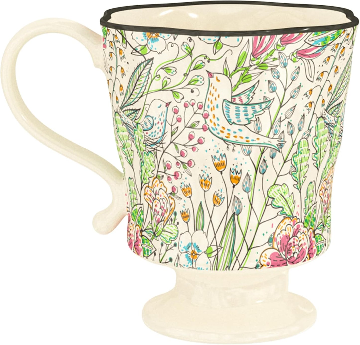 360ml -12.17oz Painted Garden floral Ceramic Mug - Cute Espresso Latte Shot Cup - Gift for Women, Dishwasher Safe