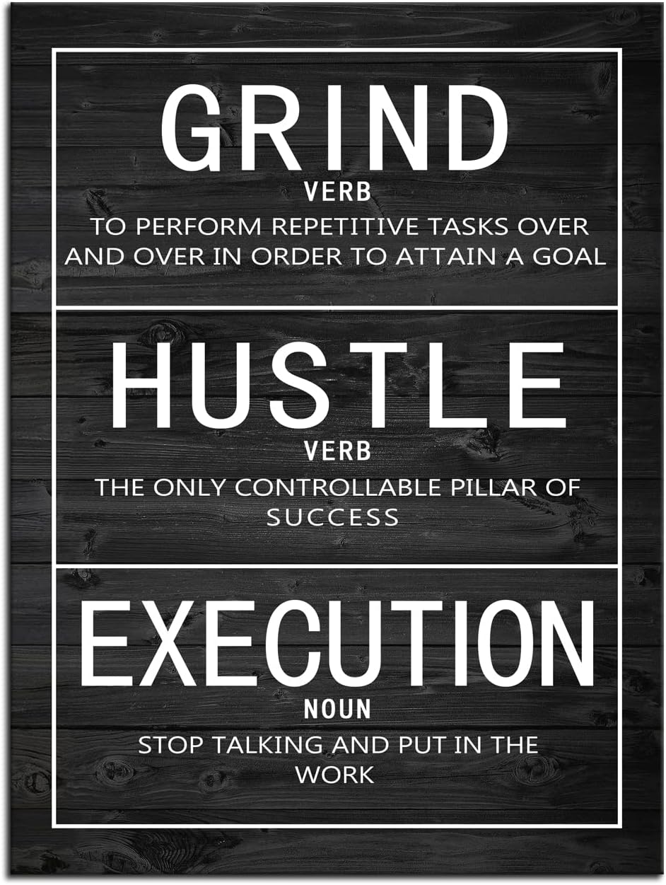 WYJZDZQ8 Grind Hustle Execution Inspirational Posters Motivational Canvas Wall Art Prints Modern Home Decor Painting Artwork for Living Room Office Stretched and Framed Ready to Hang [30''W x 40''H]