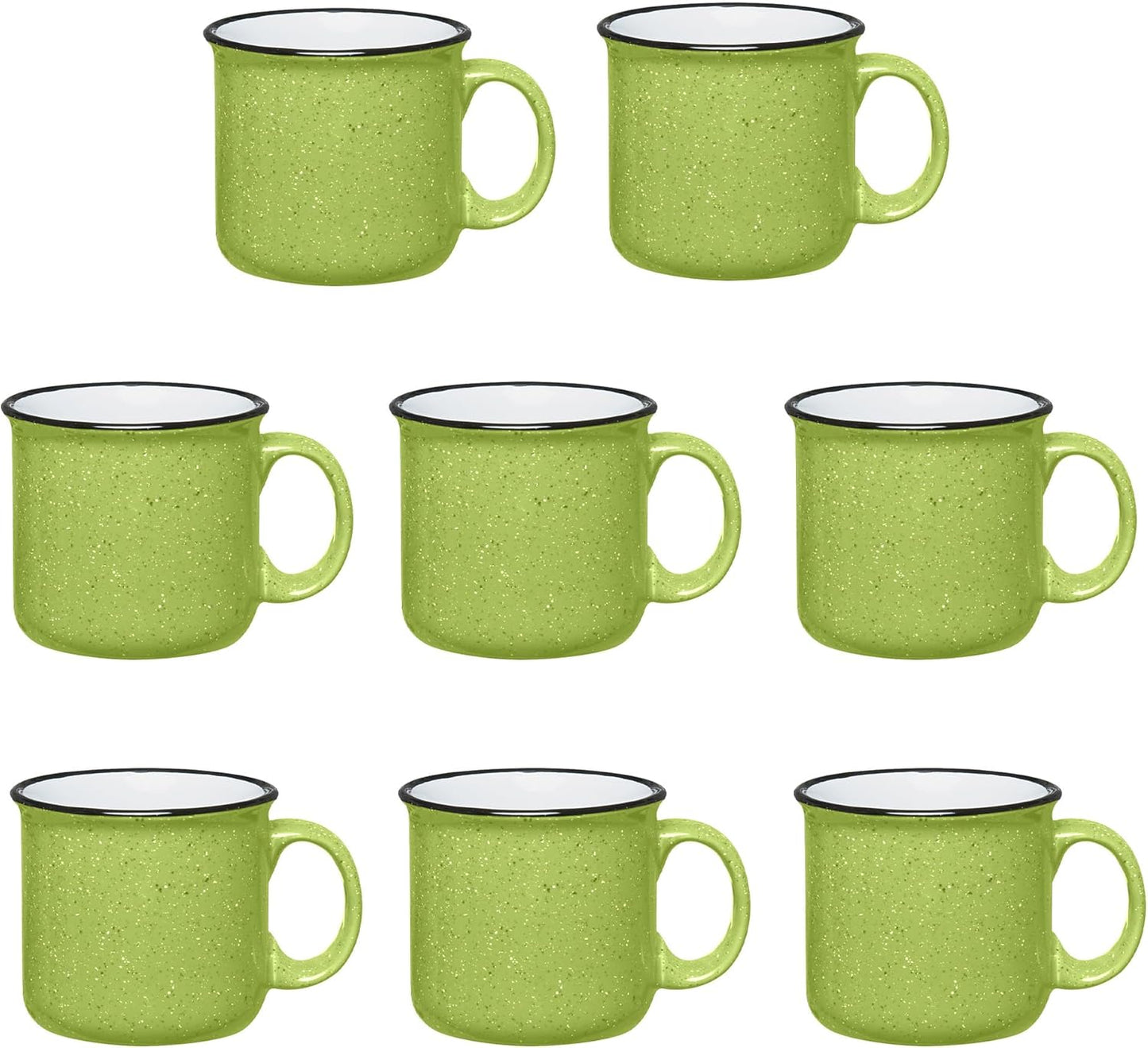 Set of 8 Ceramic Campfire Mugs – 15 Oz, Lime – Coffee & Tea Cups for Home, Work, Travel, Camping – Customizable, Great for DIY, Events, Companies
