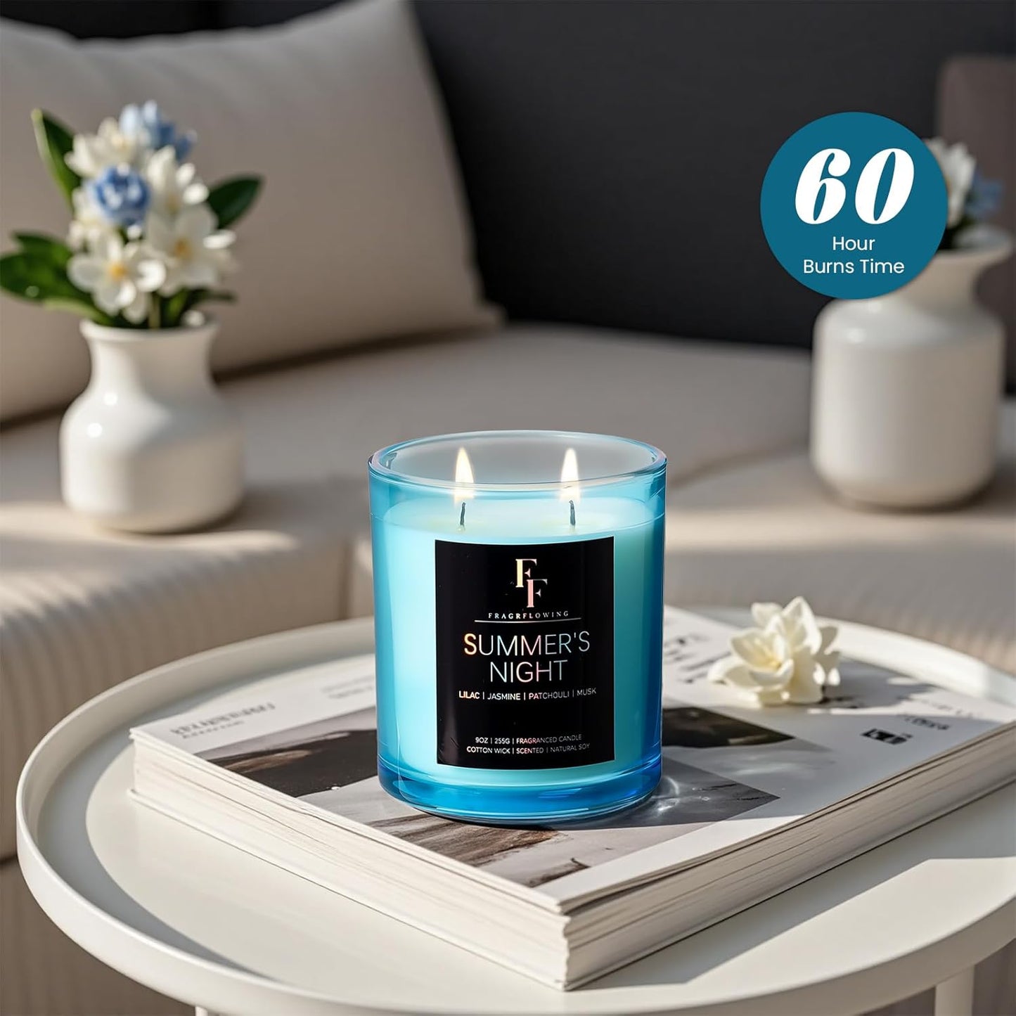 Summer's Night Scented Candle, 2-Wick Luxury Soy Wax Candle, 9 oz Aromatherapy Candle Home Fragrance Candles Gift