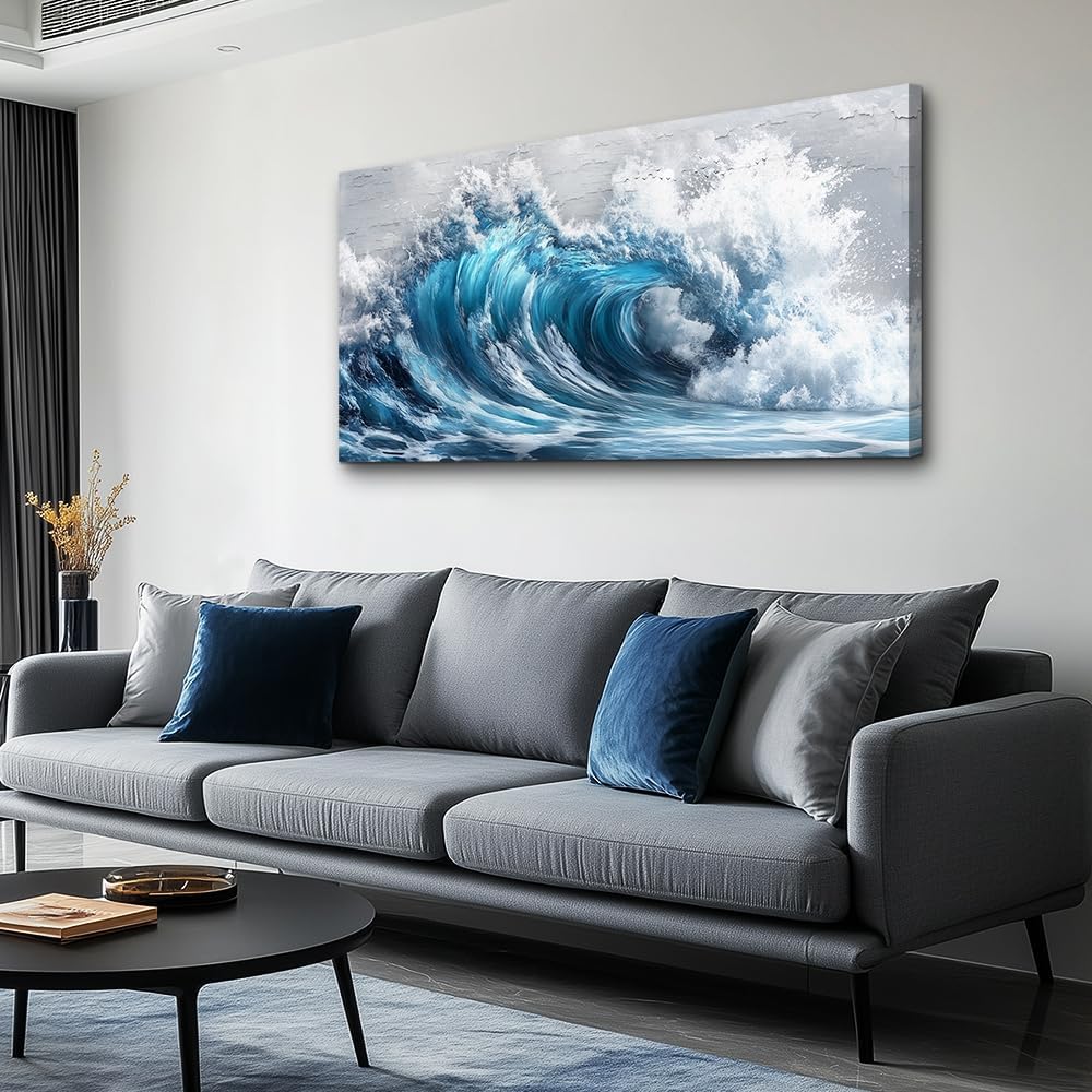 ZUITINGHUA Large Wall Decor For Living Room Canvas Wall Art For Office Modern Wall Decorations For Bedroom Ocean Waves Landscape Painting Black And White Pictures Artwork Room Home Decor 24x48 In