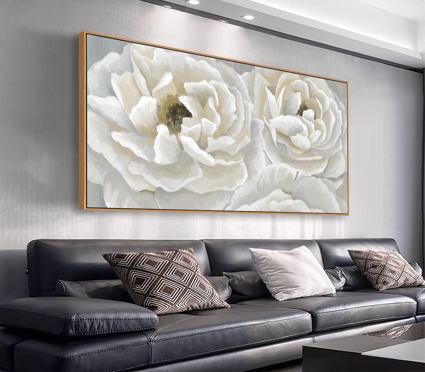 arteWOODS Cream White Flowers Framed Wall Art - Soft Peony Pictures for Wall Decor Elegant Blossom Flower Painting Artwork Botanical Prints for Living Room Home Office Wall Decoration 24" x 48"
