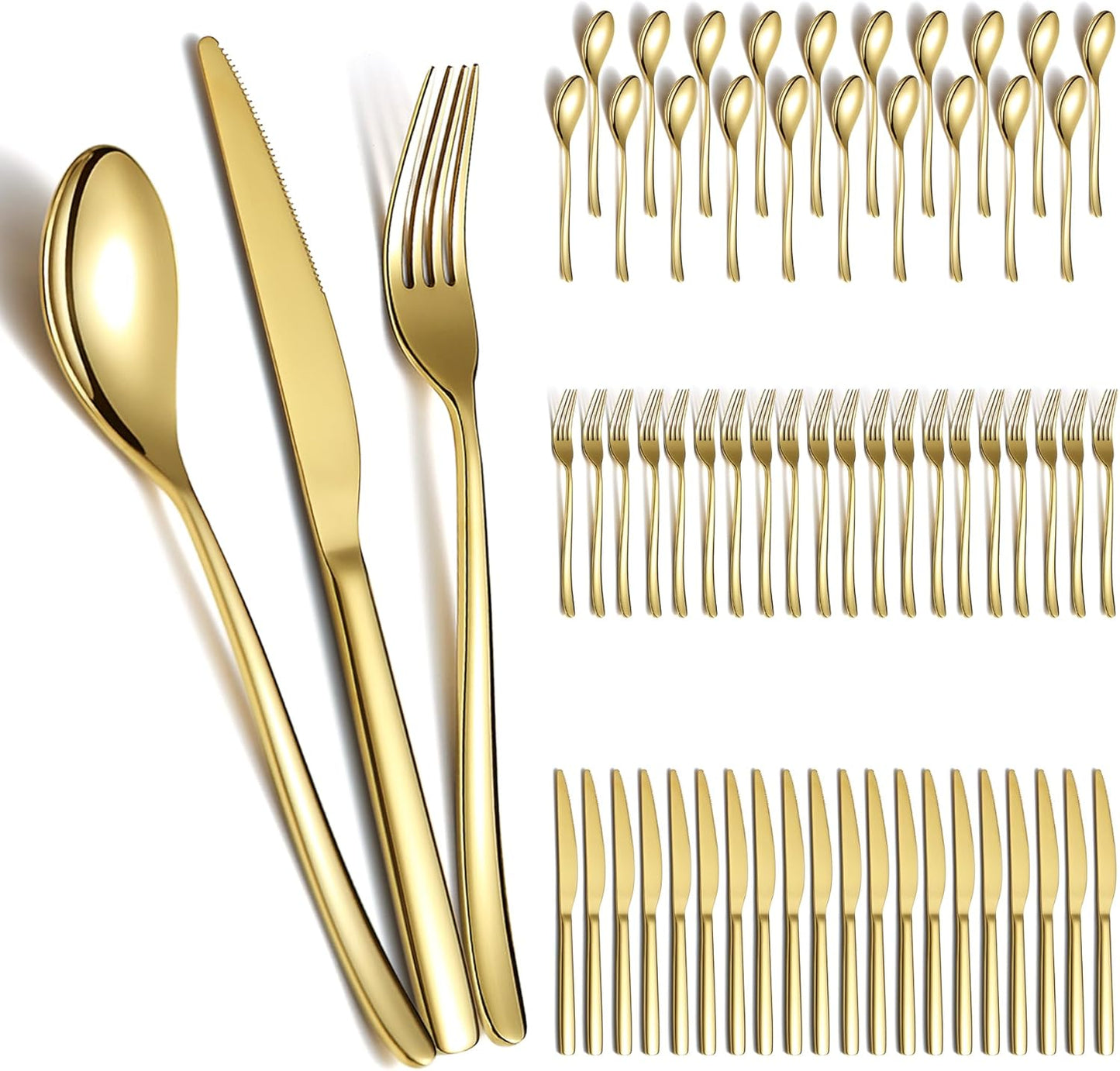 Berglander Gold Wedding Silverware Set 60pcs Service for 20, Titanium Plating Stainless Steel Flatware Set, Gold Spoons Forks Knives Set for Home, Wedding, Restaurant, Dishwasher Safe