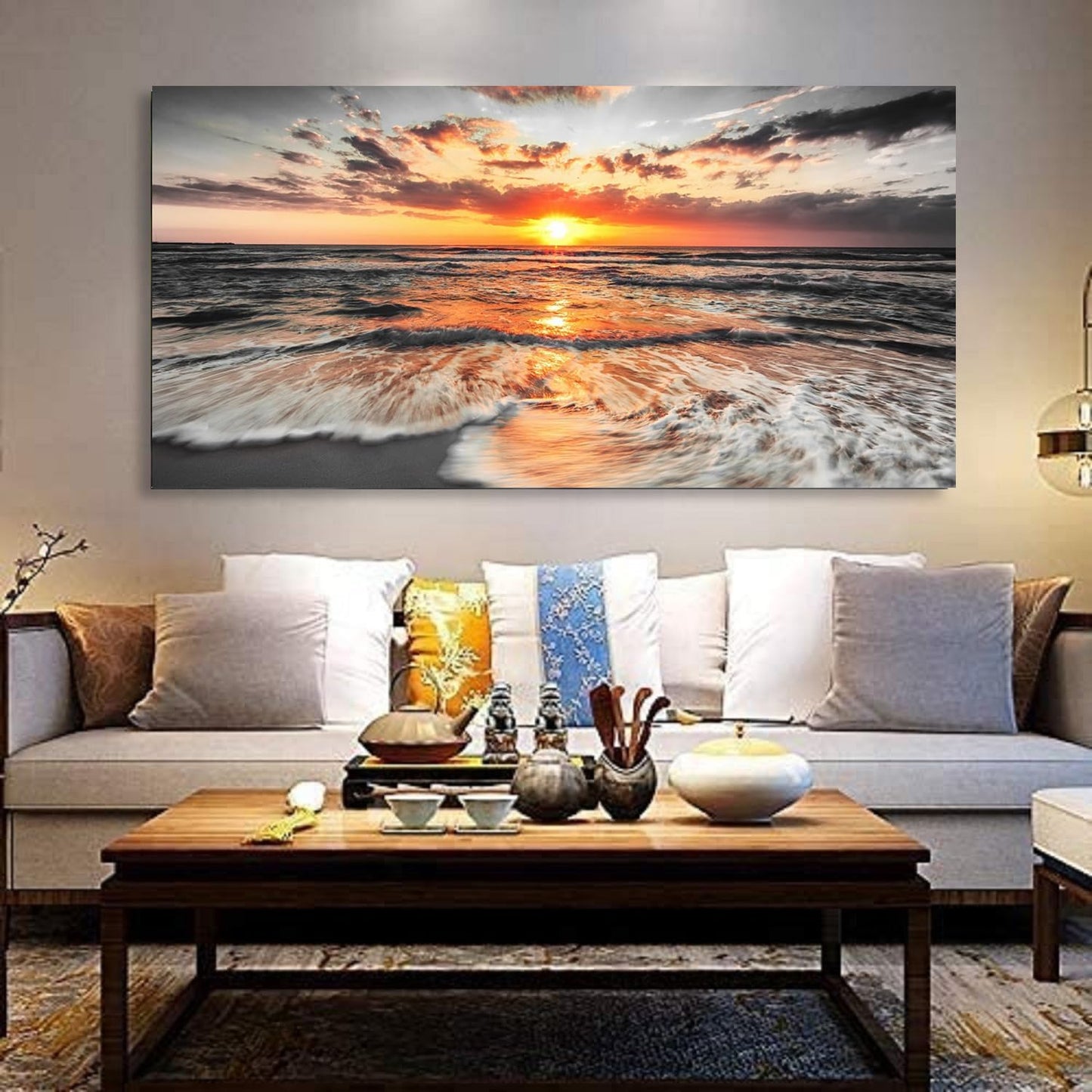 Yxbhhym-Bedroom Wall Art Beach Wall Art Black and White Sunset Canvas Prints Art Seascape Prints Poster Ocean Room Decor Painting Large Pictures for Living Room Wall Decoration Office Décor