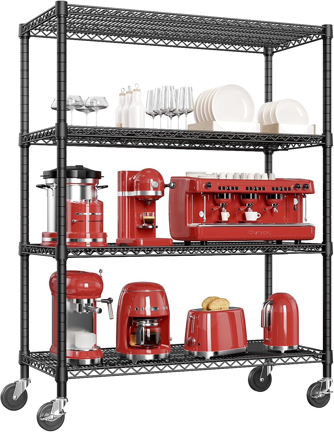 IZEUK Garage Shelving Wide Storage Shelves 4 Tier Metal Shelves 3200 LBS Heavy Duty Adjustable Utility Shelf Rack Black 23.6" D x 53.1" W x 73.6" H