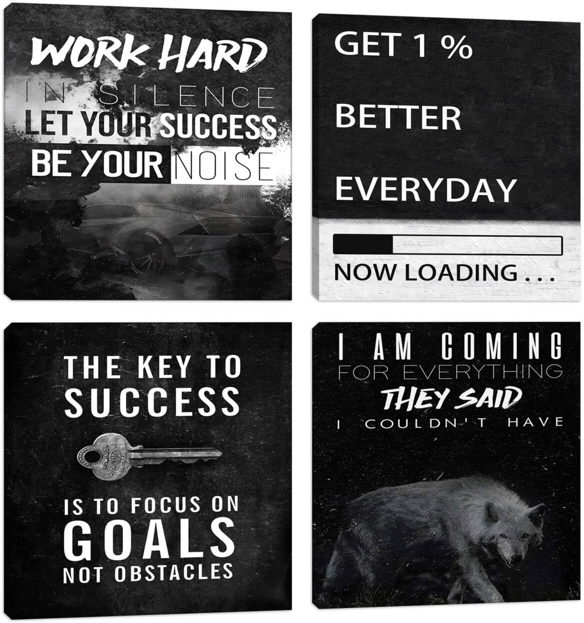 Motivational Wall Decor Art Inspirational Success Canvas Poster Artwork Positive Quote Painting Office Wall Decor Art for Women Men Company Bedroom Living Room Home Decoration Framed 12”X12”X4