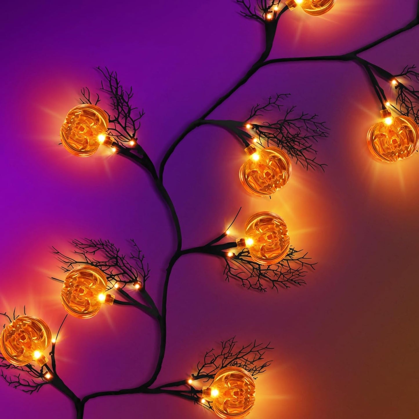 [8 Modes & Timer] 6Ft 45 LED Halloween Willow Vine Twig Garland with Orange Lights - Battery Operated, Waterproof Halloween Decor for Indoor Wall, Fireplace Mantle, Home Party (Pumpkin, 6FT)