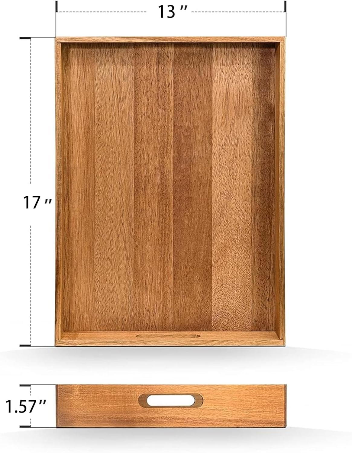 Acacia Wood Serving Tray with Handles Set of 2 – Decorative Serving Trays Platter for Breakfast in Bed, Lunch, Dinner, Patio, Ottoman, Coffee Table, BBQ, Party –Great for Lap &Couch